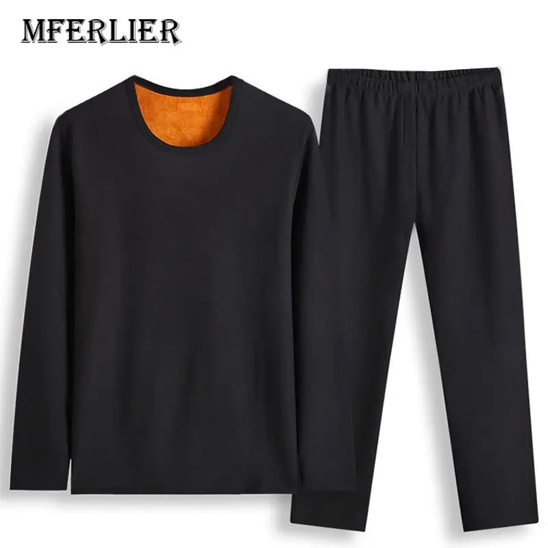 Black(with pants) Осенне-зимнее термобелье 5XL 6XL 7XL 8XL 9XL 10XL круглый вырез бюст 180 см флис Плюс Размер Теплый большой размер мужские кальсоны - Цвет: Black(with pants)