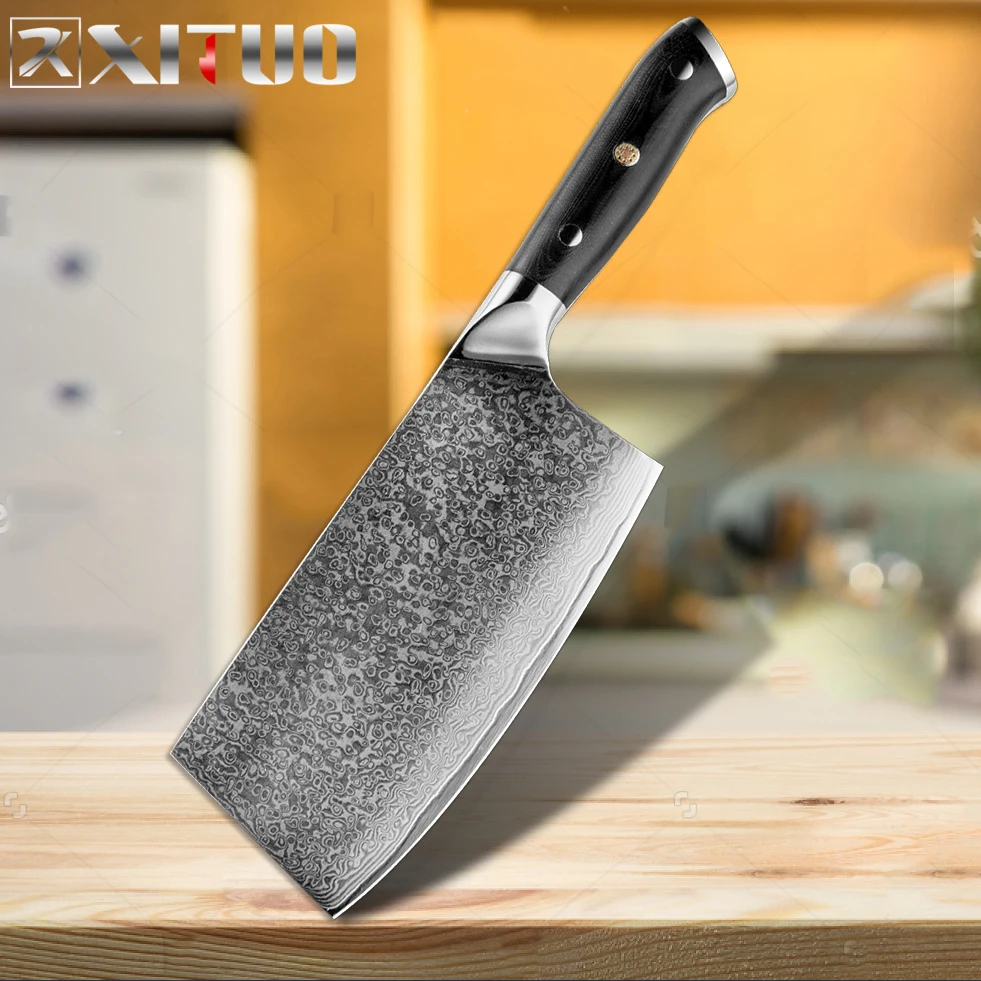 7inch cleaver knife XITUO, набор поварских ножей, дамасская сталь, острый нож, Sankotu, нарезанное мясо, филе, кухня, фрукты, китайский кухонный нож, кухонный набор - Цвет: 7inch cleaver knife