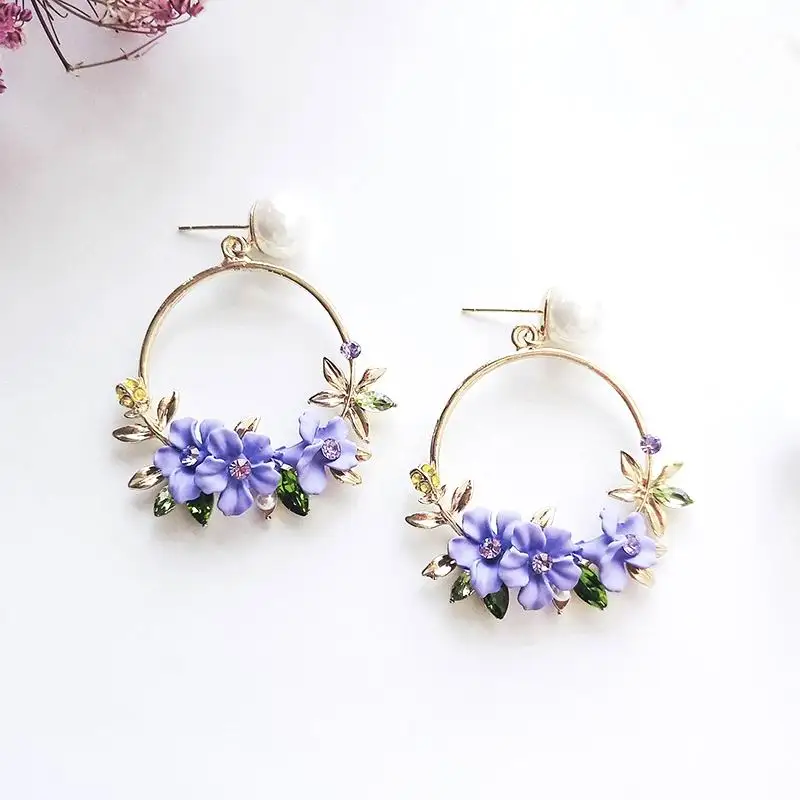 Женские серьги-подвески с цветком большие круглые серьги искусственным жемчугом