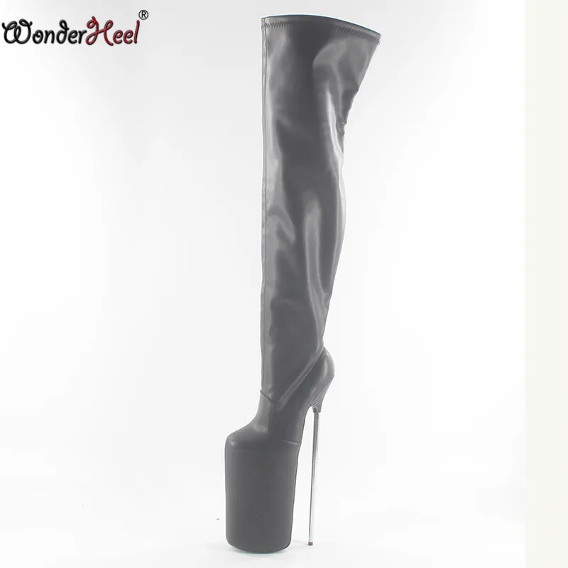 Black Matte Wonderheel/Новые сапоги до бедра из матовой кожи на каблуке 30 см/12 дюймов пикантные сапоги на платформе на очень высоком каблуке-шпильке с металлическим каблуком - Цвет: Black Matte