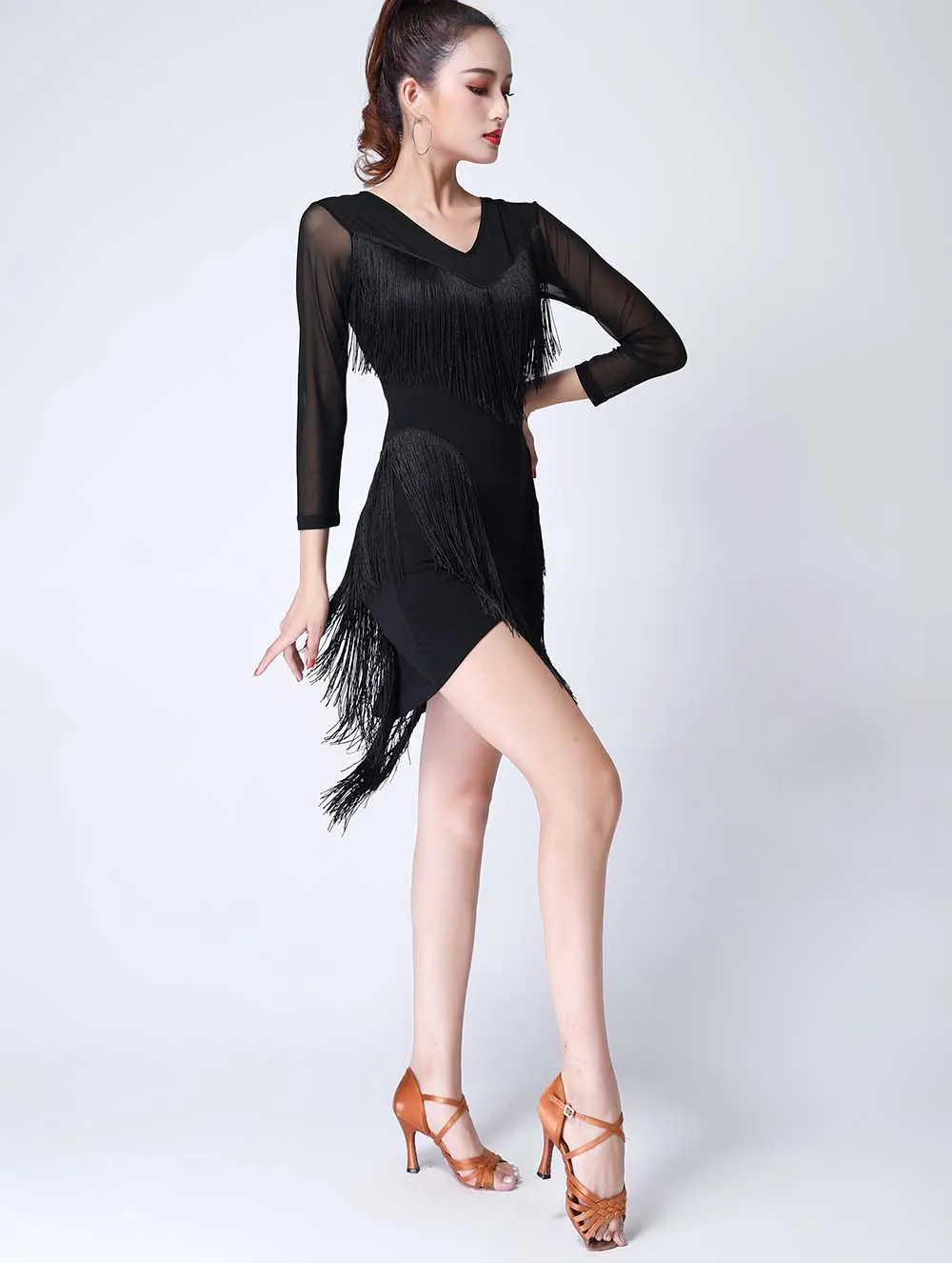 Платье для латинских танцев Женская бахрома сальсы Танго Гэтсби Flapper костюм