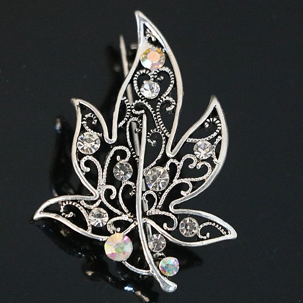 Модная брошь в форме листа разноцветные стразы кристалл женский подарок булавки