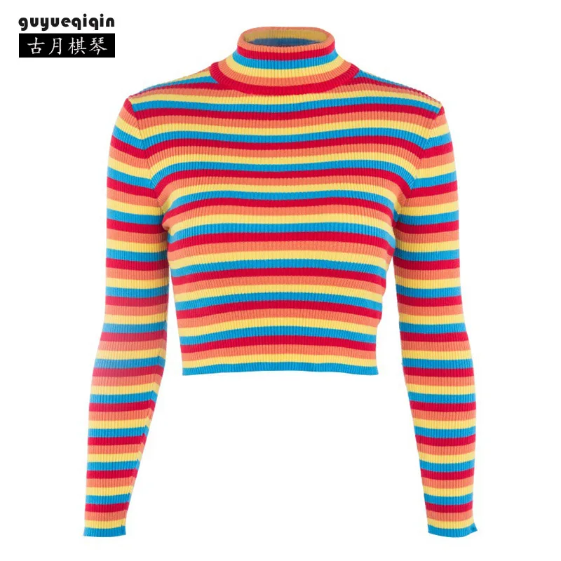 Красочный полосатый свитер осень Для женщин топы 2018 г. женские зимние Вязание