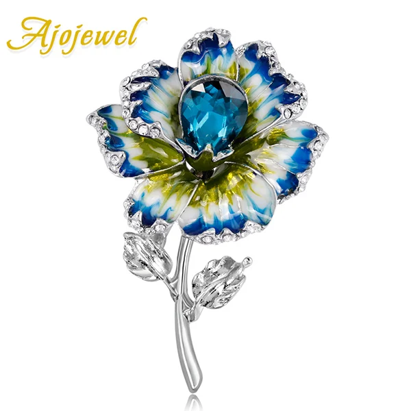 Blue Ajojewel Высокое качество Золотой большой зеленый/фиолетовый/синий кристалл цветок брошь для женщин эмаль помолвка Свадебные украшения ювелирные изделия - Окраска металла: Blue