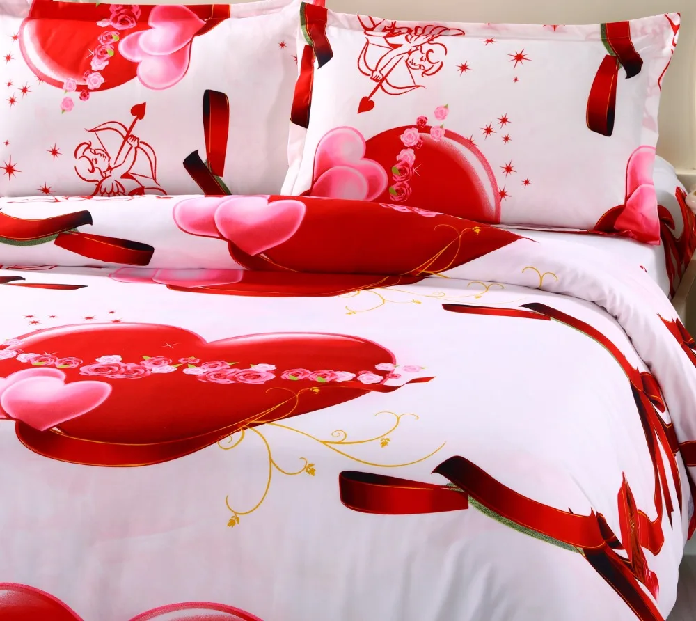 Комплект постельного белья с пододеяльником и подушкой|home textile|hearts bedding setking size |