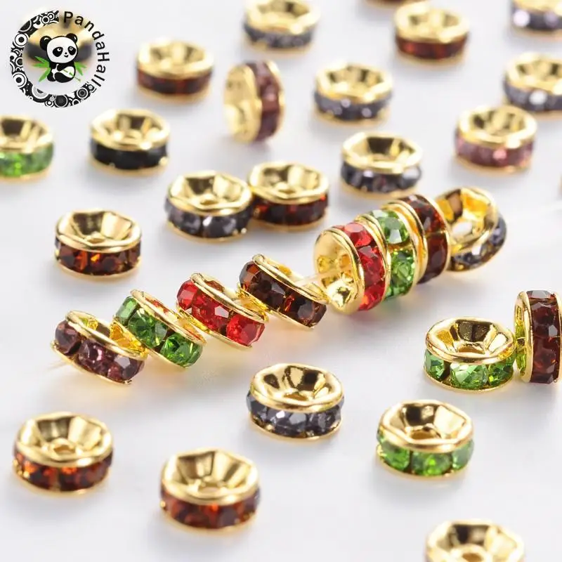 

Brass Grade A Rhinestone Spacer Beads, Golden Plated, Rondelle, Nickel Free, Mixed Color, 6x3mm, Hole: 1mm