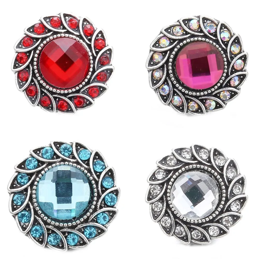 

10pcs/lot New Snap Button Jewelry Colorful Rhinestone Flower 18mm Metal Snap Buttons Jewelry Fit Snap Bracelet for Women