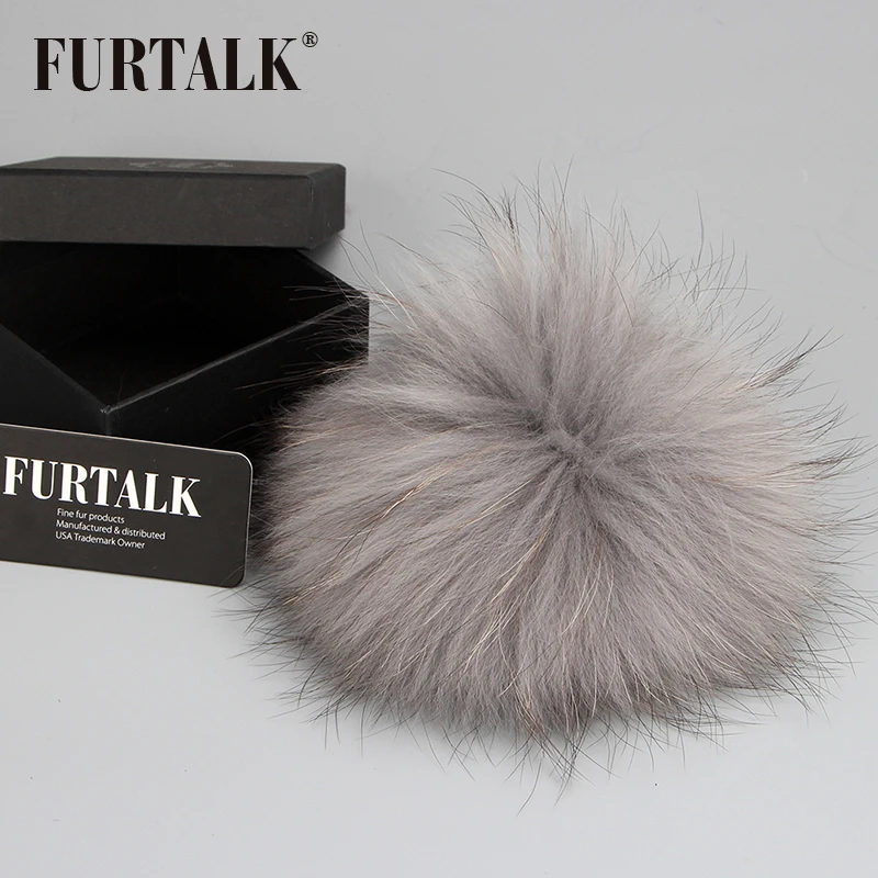 FURTALK натуральный меховой пумпон из меха енота на помпон шапки|raccoon pom|raccoon pom pompom |