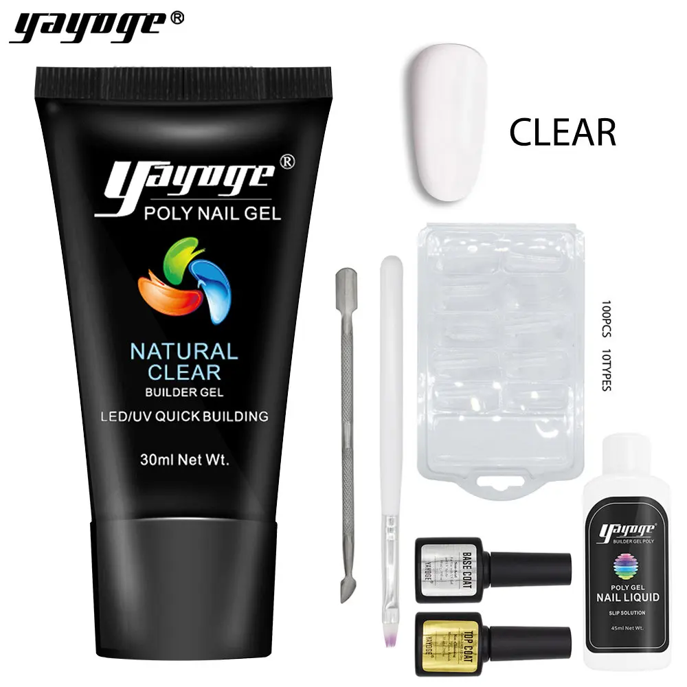 P26-S3-clear Yayoge Горячая Распродажа, полигелевый набор для ногтей с лампой, 7 цветов, Гель-лак, быстрое строительство, склад США,, полигелевый набор для наращивания ногтей - Цвет: P26-S3-clear