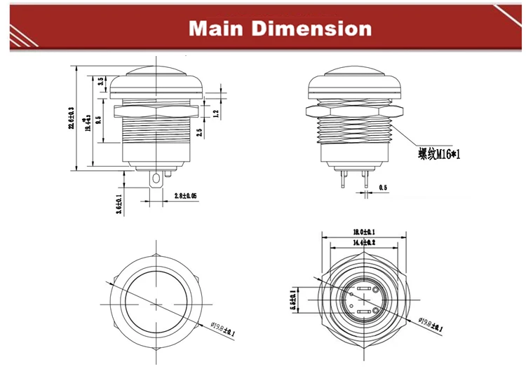 Toowei A4166 Series Water proof push button switch/ φ16mm/Momentary/lock/IP67 CE FC RoHS
