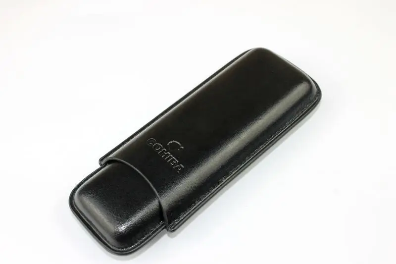 Чехол для сигар Cohiba, черный, гладкий, кожаный, для путешествий, сумка для переноски, 2 трубки для сигар