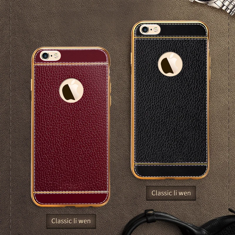 HIXANN Litchi grain luxury Plating TPU silicone mobile phone case For iphone 6 6s plus 7 Frame clear cover iphone6 |