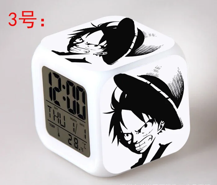 Япония мультфильм ONE PIECE LED 7 цветов Flash Цифровой Будильник дети ночник часы reloj despertador - Цвет: 3