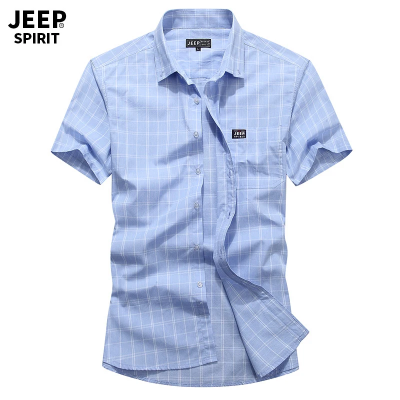 Бренд JEEP SPIRIT, Повседневная летняя Клетчатая рубашка для мужчин, хлопок, дышащие мужские рубашки размера плюс M-4XL, короткий рукав, отложной воротник