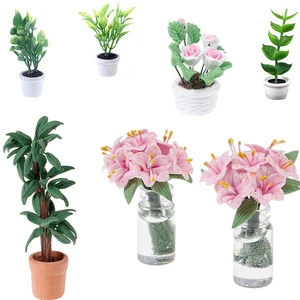 Мини-дерево в горшке для кукольного домика 1:12, миниатюрное зеленое растение в горшке, кукольный домик, мебель, домашний декор, имитация горшечных растений