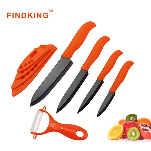 Orange FINDKING бренд черное керамический лезвие кухня Ножи комплект циркония кухонный нож Керамика Ножи набор " 4" " 6" дюймов+ Овощечистка+ 4 крышки - Цвет: Orange