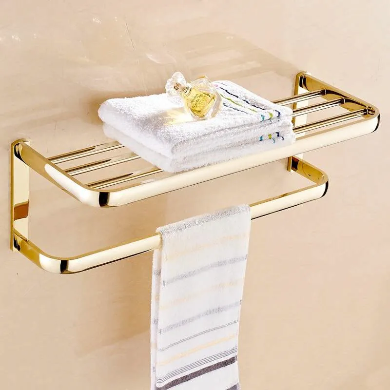 towel rack Набор аксессуаров для ванной комнаты, золотой Латунный квадратный держатель для бумажных салфеток, полотенцесушитель, корзина для мыла, вешалка для полотенец, стеклянная полка, набор оборудования для ванной - Цвет: towel rack