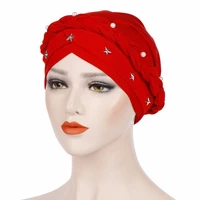 new pearl muslim beanie solid braid turban cap women chemo hats elasticity cotton bandanas female headwear hair star headscarf