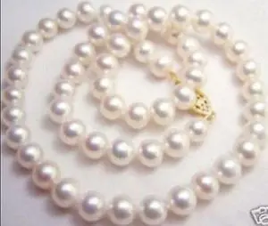 

Free shipping@@@@@ 9-10MM NATURAL WHITE SOUTH SEA PEARL NECKLACE 18 INCH