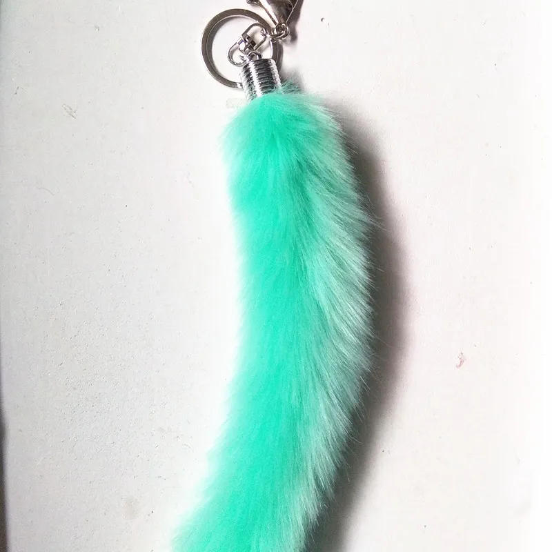 Light Green Новинка, брелок с хвостом из искусственного меха енота, длинные волосы, одноцветная сумка, брелок с длинной подвеской, брелок с подвесками, меховые брелки, 18 цветов - Цвет: Light Green
