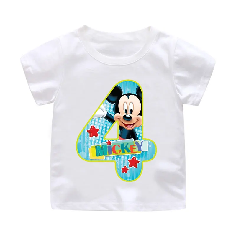 Bai04 ZSIIBO Birthday T-shirt Boy Girl Letter Cartoon Mouse Print Summer short sleeve O-neck Tees Children clothing Kids tops CX6L102 - Цвет: Bai04