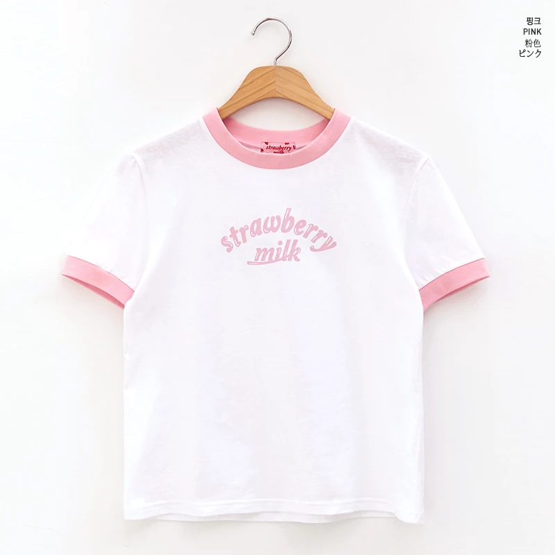 Harajuku Kawaii Клубничная футболка женская летняя японская консервативная стильная с
