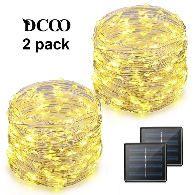 2 PACK Солнечные Медный провод Гирлянды светодиодные огни 200 LED Звездное канатные внутреннего Наружное освещение домашний Рождество украшения новогодние украшения солнечные панели новогодний декор солнечная батарея товары - Испускаемый цвет: 2 PACK
