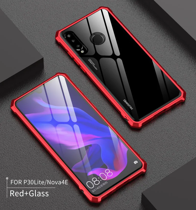 Алюминиевый бампер чехол для телефона huawei P30 Pro P30 lite Nova 5 5I 4E металлическая рамка бронированный чехол Honor 9X20 V20 8X MAX стеклянный чехол
