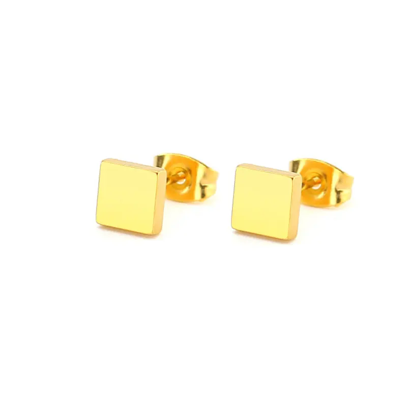 square gold 1 пара повседневные однотонные квадратные шестигранные круглые серьги из нержавеющей стали черные геометрические серьги-гвоздики ювелирные изделия для женщин и мужчин - Окраска металла: square gold