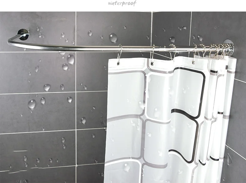 2021 Free Tool Shower Curtain Rod Curved Corner Pole Bath No Punching Telescopi Hanging Rack Bathroom Accessories Set | Дом и сад