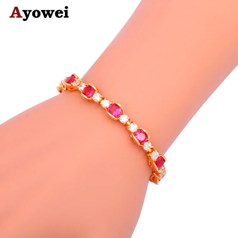 Женский браслет с кристаллами TBS991A изящный золотого цвета розовыми Модная