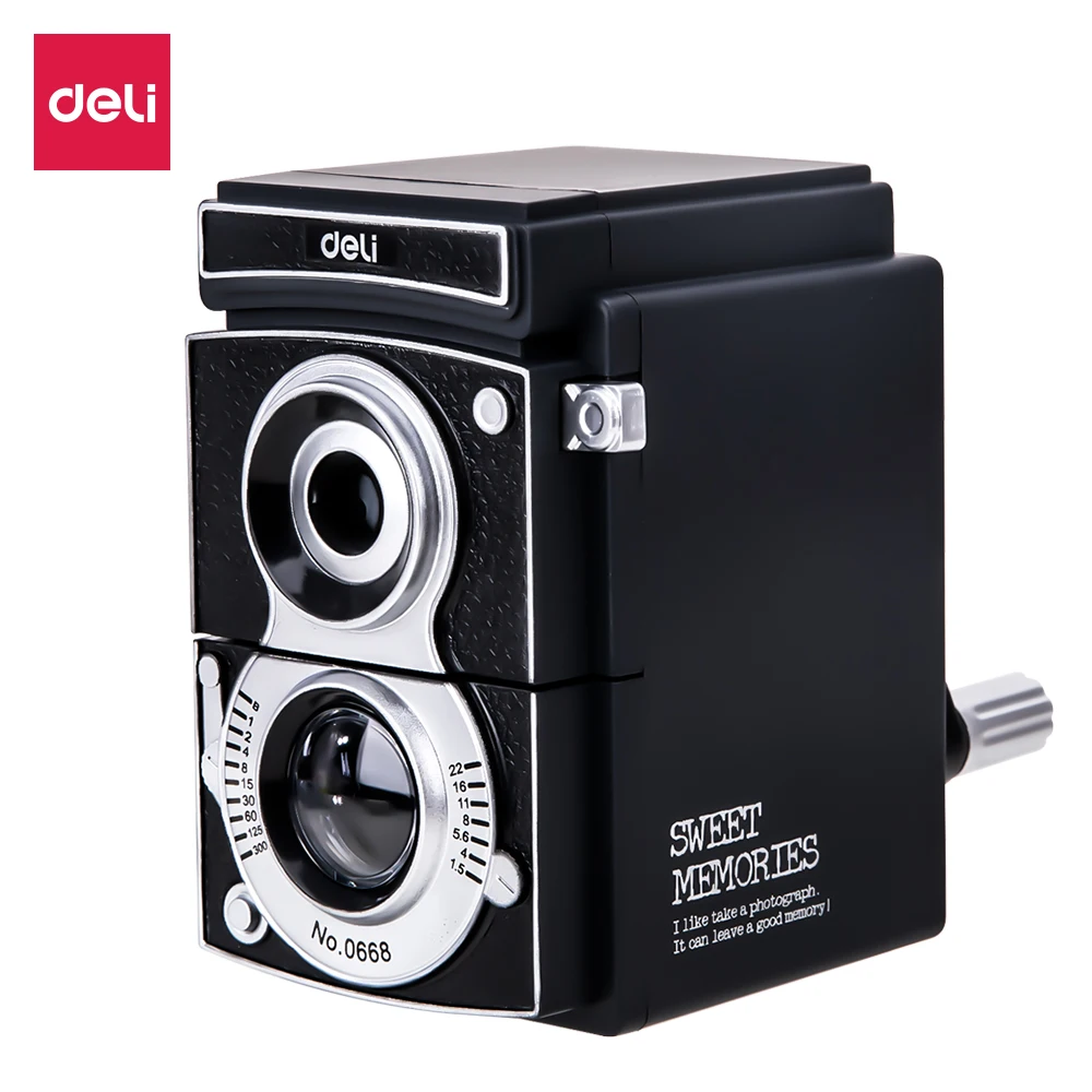 

NEW DELI 0668 Rotary pencil sharpener pencil cutter Gift Camera cute sharpener knife smooth sharpening school accessories