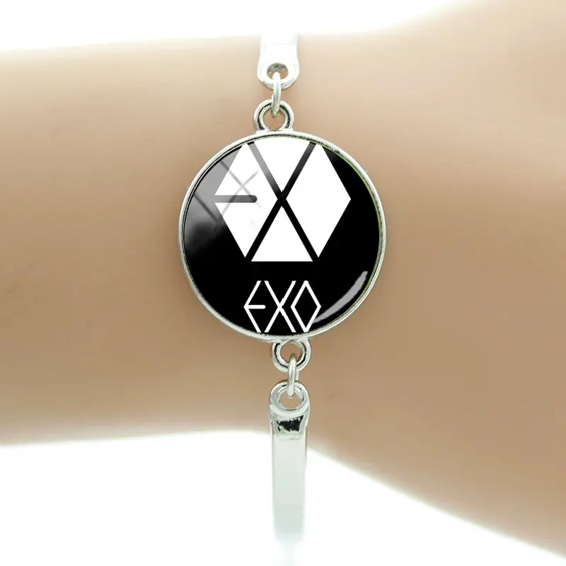 EX01 JWEIJIAO Новое поступление Kpop модный певец экзо браслет мальчик-группа членов фото цепи браслеты стекло кабошон купол ювелирные изделия EX15 - Окраска металла: EX01