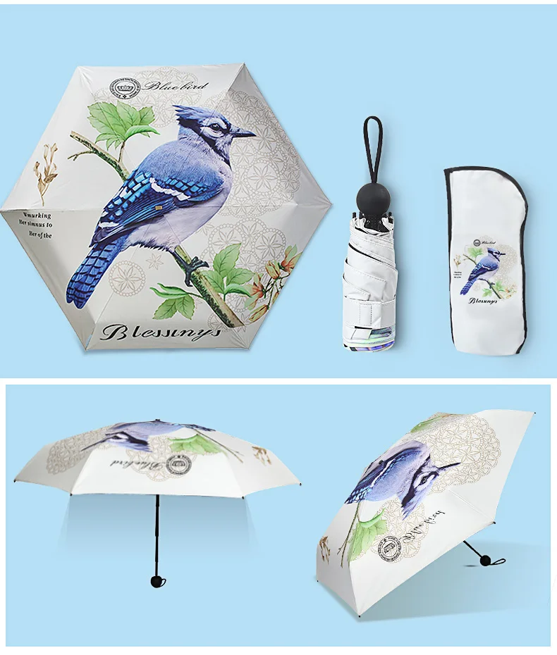 6137 bird Милый Кот Детский автоматический складной зонт Анти УФ мультфильм подарок пасторальный TTK водонепроницаемый зонт от солнца дождь женский зонт - Цвет: 6137 bird
