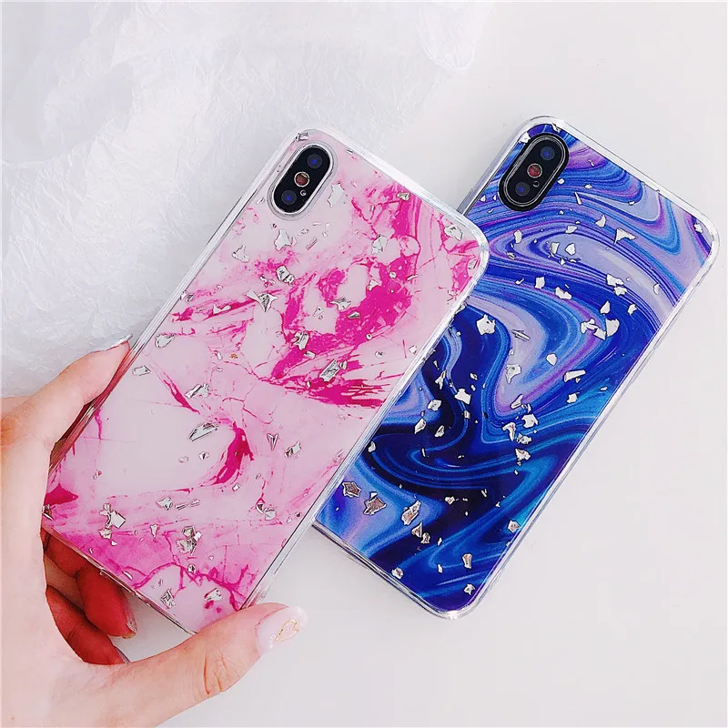 Чехол для iPhone X 6 S 7 8 Plus с мраморной золотой фольгой серебряной чехол Роскошный