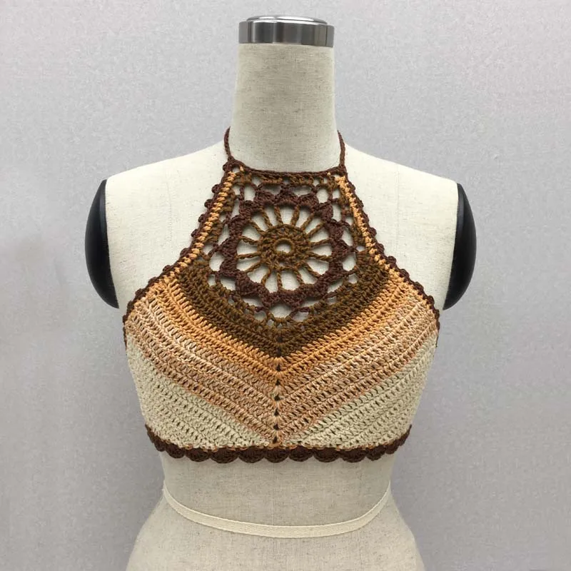 Женский укороченный топ Ellacey трикотажный ажурный купальник-бикини с лямкой на