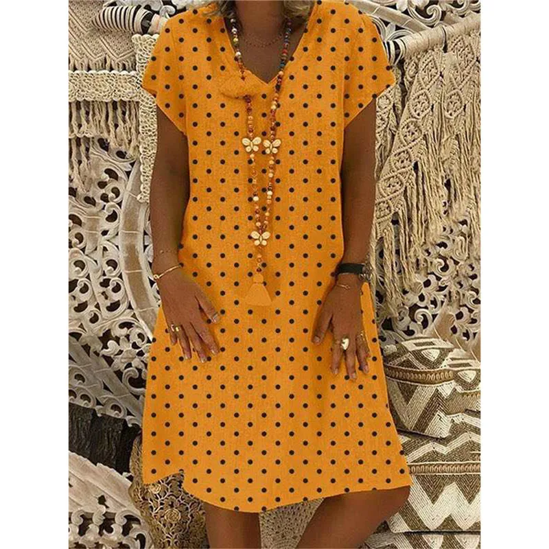 Женское платье в горошек с принтом повседневное винтажное пляжное стиле ретро