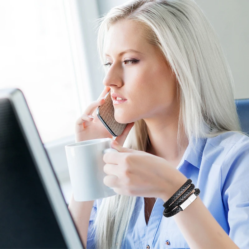 Кожаное зарядное устройство-браслет кабель type-C Флешка USB в виде браслета