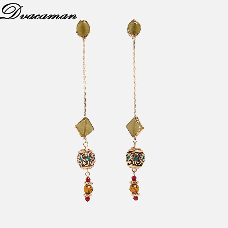Dvacaman Boho ZA, женские серьги-капли с натуральным цветным камнем,, винтажные металлические массивные серьги с подвеской, вечерние этнические ювелирные изделия - Окраска металла: 28
