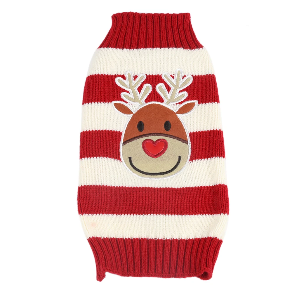 Мультяшный осенний зимний свитер для собаки вязаный с рисунком оленя 3 размера