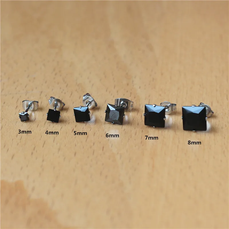 Серьги-гвоздики из нержавеющей стали 316 с квадратным черным фианитом 1 пара |