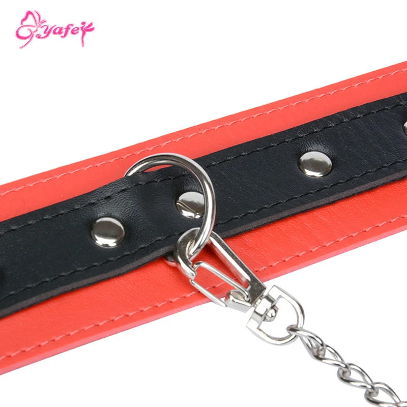 Кожаный ошейник с мягкой шеей и цепочкой съемный поводок фетиш БДСМ набор