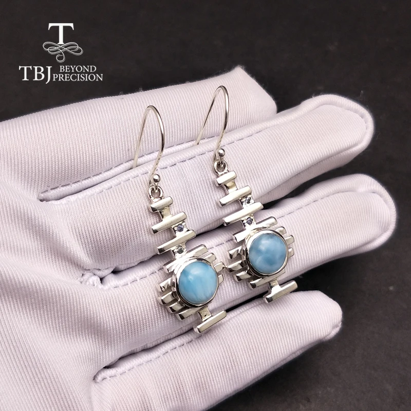 TBJ уникальный стиль крючок Висячие серьги с натуральный камень Ларимар ювелирные