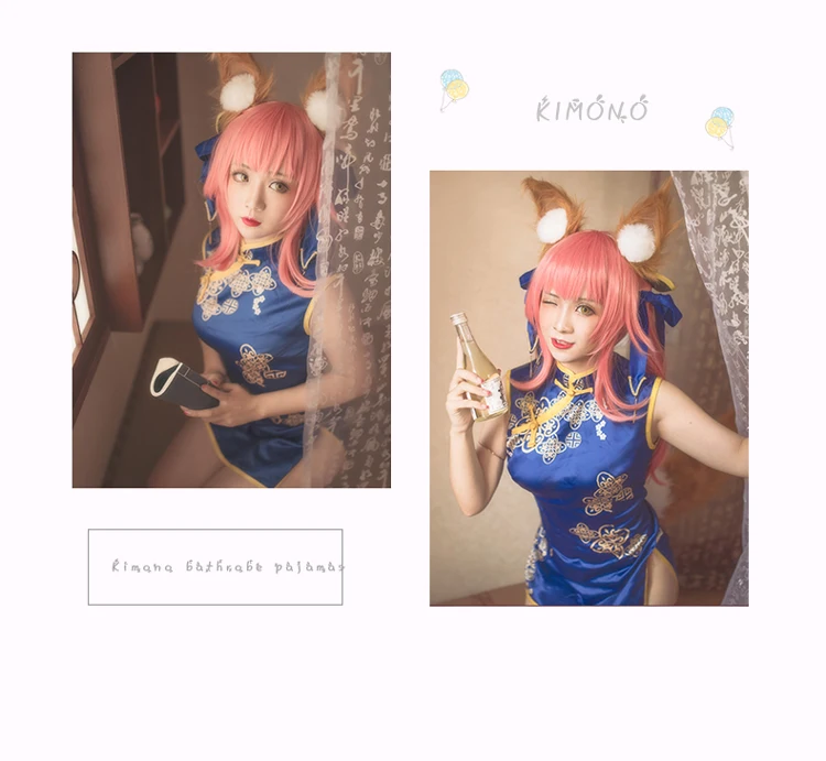 Mae FGO косплей аниме Fate/Grand Order Tamamo No Mae костюм-Чонсам для косплея синее платье женские костюмы на Хэллоуин для женщин