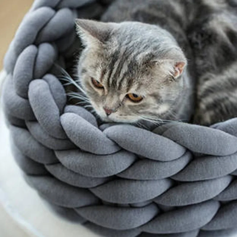 Dark gray Petshy ручной вязки кошка кровати коврики теплые мягкие маленькие собаки Питомник щенок котенок пещера корзина спальный мешок Съемный DIY Дом для домашних животных - Цвет: Dark gray