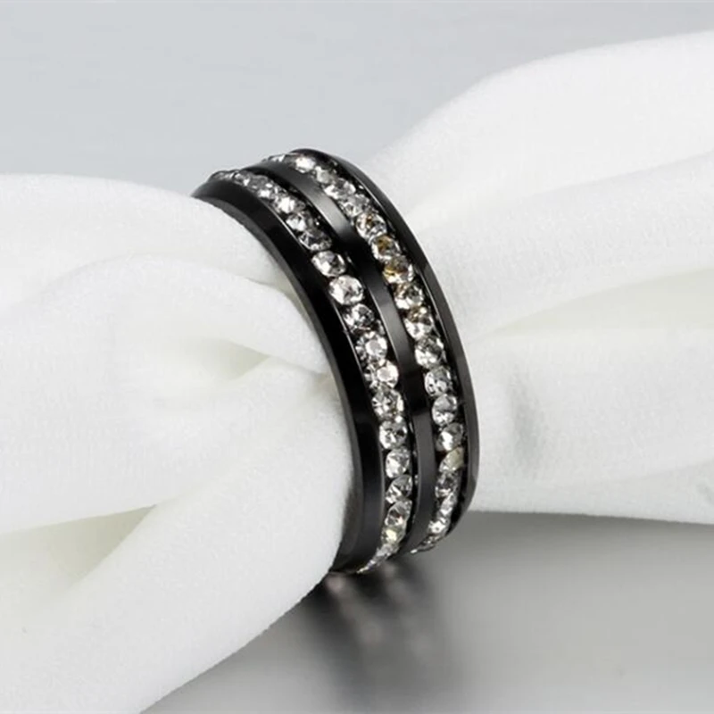 Ретро унисекс черное кольцо двойные кольца с фианитом антиаллергенные титановые