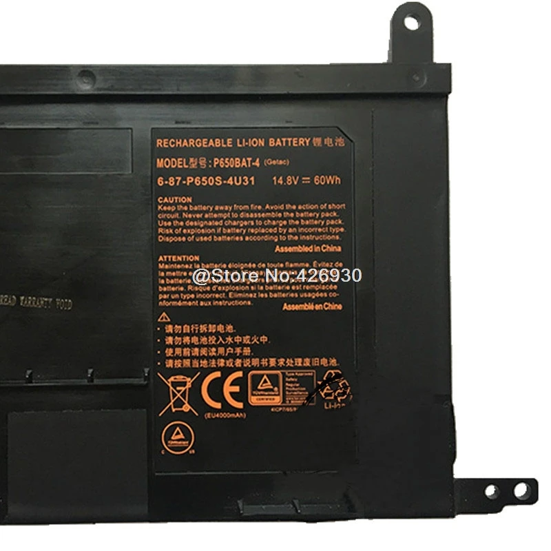 

Battery For CLEVO P650RA P651SG Z7M Z7S2 Z8 P650BAT-4 P650SA P650SE P650SG P651RE P671RG 14.8V 60WH New