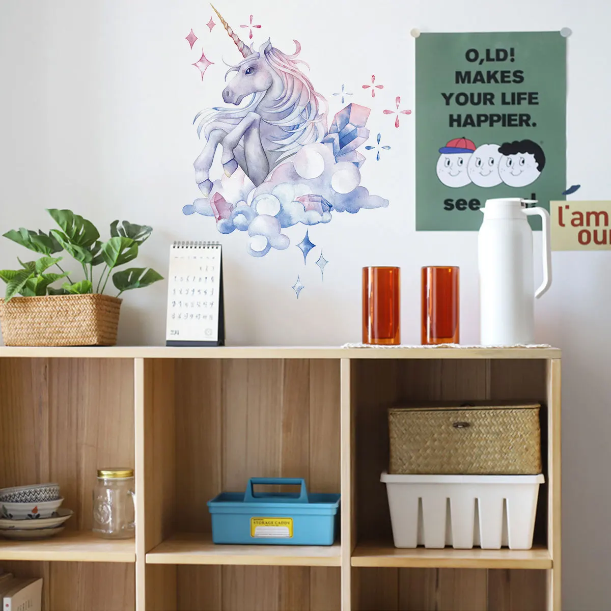 Ручная роспись Наклейка на стену в форме единорога для гостиной спальни