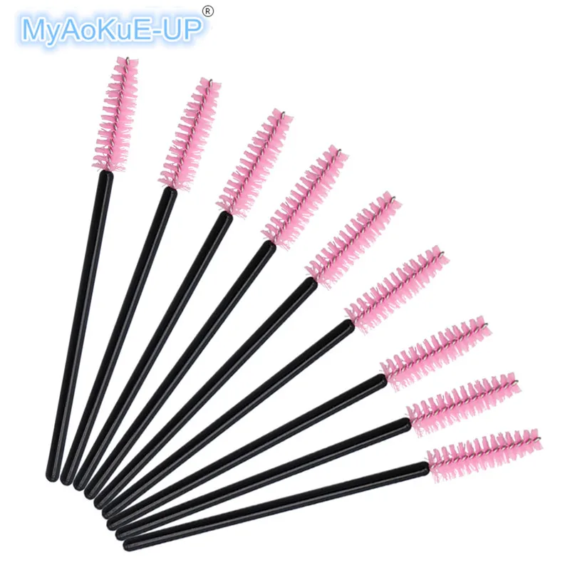 500 pcs Black Handle Pink Brush Lash Makeup Mascara Wands Applicator Spoolers Disposable for Eyelashes | Красота и здоровье
