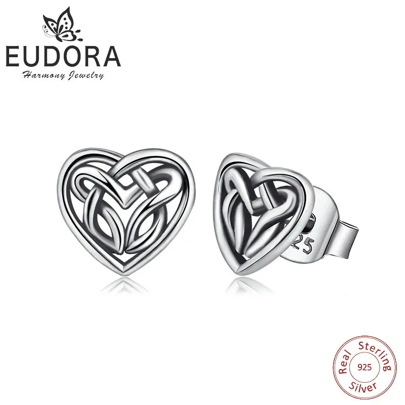 Серьги женские из серебра 925 пробы с сердечками|Серьги-гвоздики| |